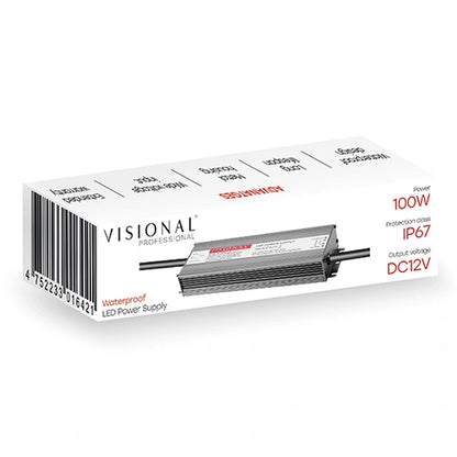 VISIONAL vedenpitävä LED-muuntaja | 100W | 12V | 8.33A | IP67