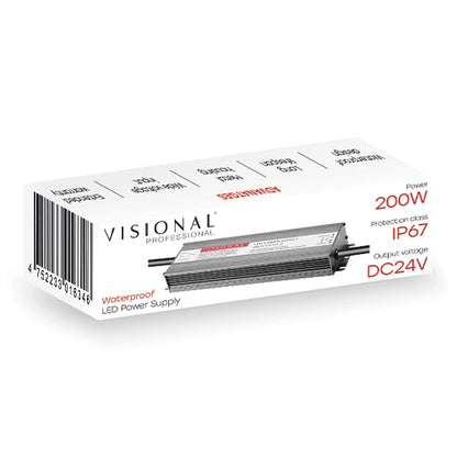 VISIONAL vedenpitävä LED-muuntaja | 200W | 24V | 8.33A | IP67