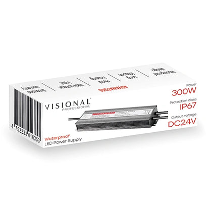 VISIONAL vedenpitävä LED-muuntaja | 300W | 24V | 12.5A | IP67