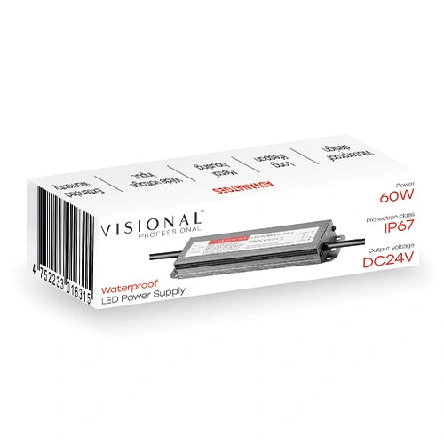 VISIONAL vedenpitävä LED-muuntaja | 60W | 24V | 2.50A | IP67