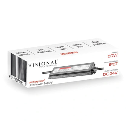 VISIONAL vedenpitävä LED-muuntaja | 60W | 24V | 2.50A | IP67