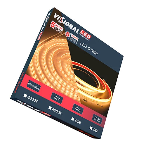 VISIONAL vedenpitävä LED-nauha | COB | 5m/12mm | 14W | 12V | 1380lm/m | 3000K | IP66