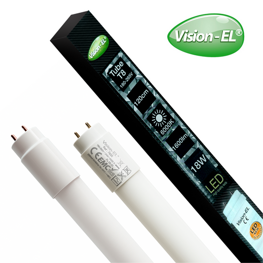 VISION-EL LED-loisteputki | T8 | G13 | 120cm | 18W | 1600lm | 6000K | IP20 {Kaksipäinen}