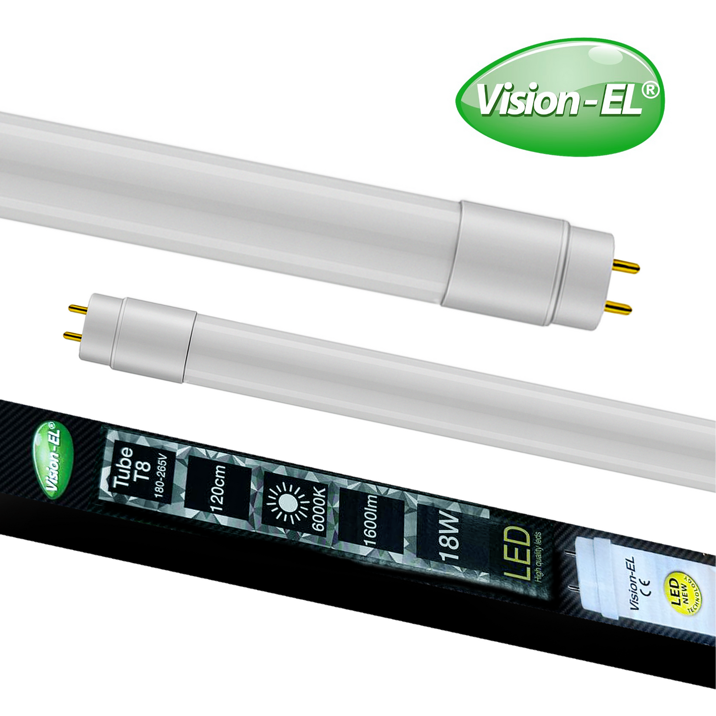 VISION-EL LED-loisteputki | T8 | G13 | 120cm | 18W | 1600lm | 6000K | IP20 {Kaksipäinen}