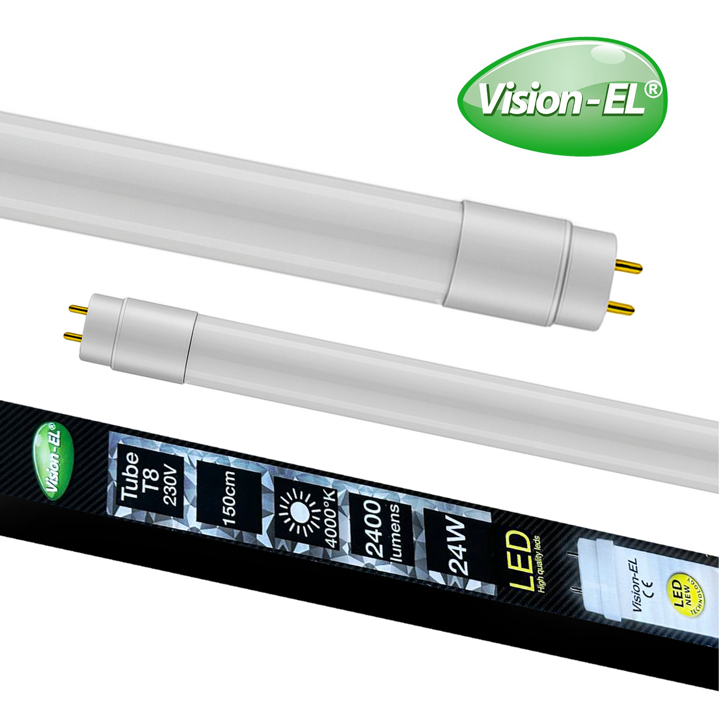 VISION-EL LED-loisteputki | T8 | G13 | 150cm | 24W | 2400lm | 4000K | IP20 {Kaksipäinen}