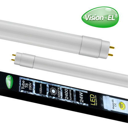 VISION-EL LED-loisteputki | T8 | G13 | 150cm | 24W | 2400lm | 4000K | IP20 {Kaksipäinen}