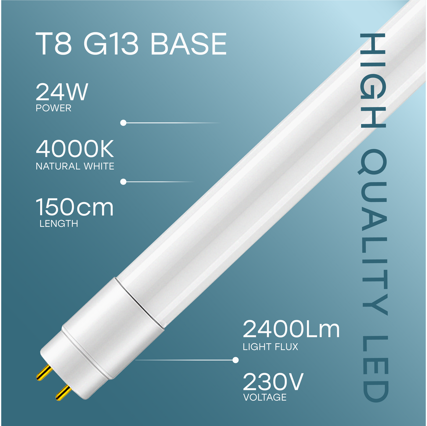 VISION-EL LED-loisteputki | T8 | G13 | 150cm | 24W | 2400lm | 4000K | IP20 {Kaksipäinen}