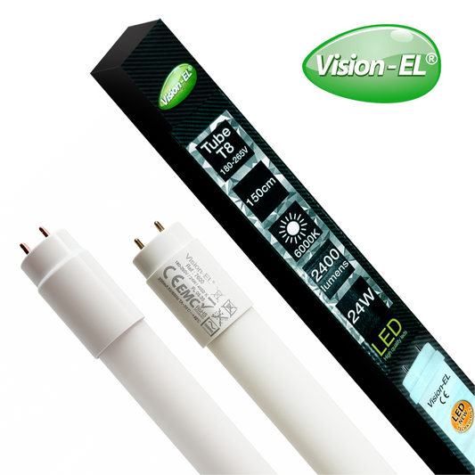VISION-EL LED-loisteputki | T8 | G13 | 150cm | 24W | 2400lm | 6000K | IP20 {Kaksipäinen}