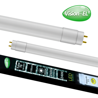 VISION-EL LED-loisteputki | T8 | G13 | 150cm | 24W | 2400lm | 6000K | IP20 {Kaksipäinen}